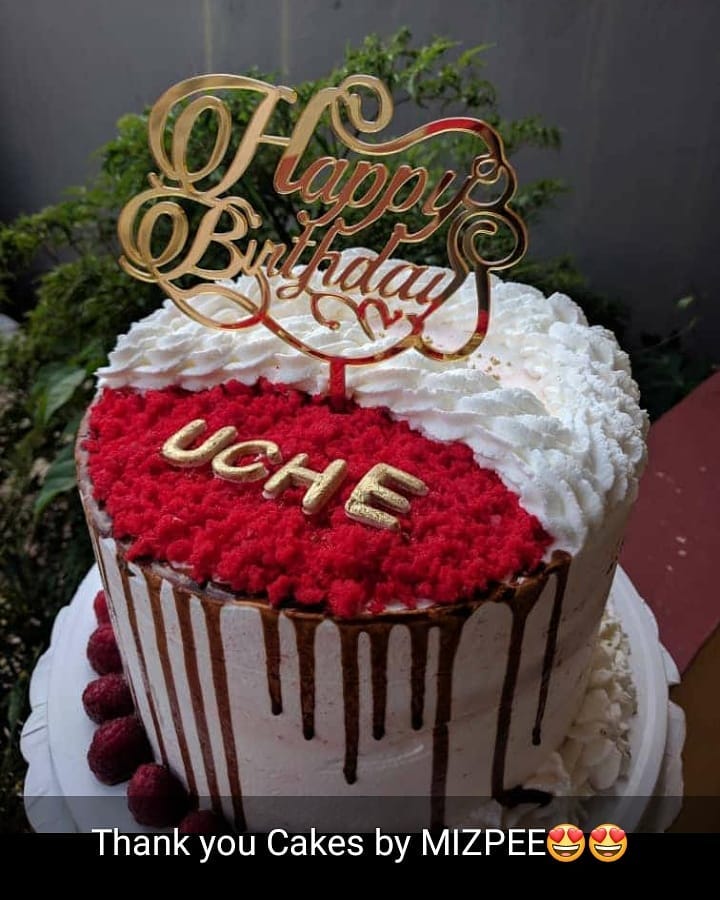 Red velvet, Butter vanilla cake covered with Whipped cream. Strawberry droppings and fresh strawberries